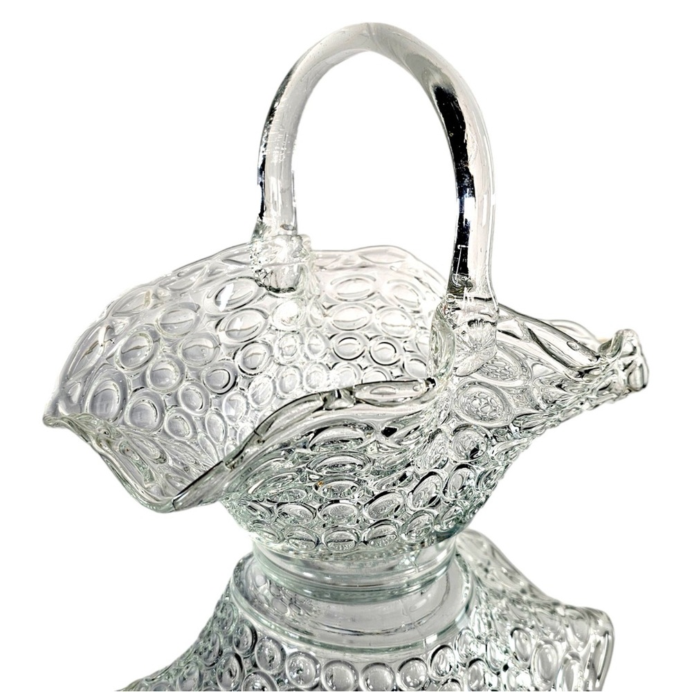 vintage Clear Glass Hobnail Basket Vase with Handle - Home Accents - Picture 7 of 10